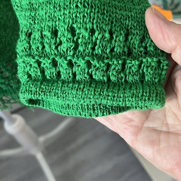 Pappagallo Bright Green Sweater Cotton Blend Fringed 3/4 Sleeves VTG - Picture 4 of 9